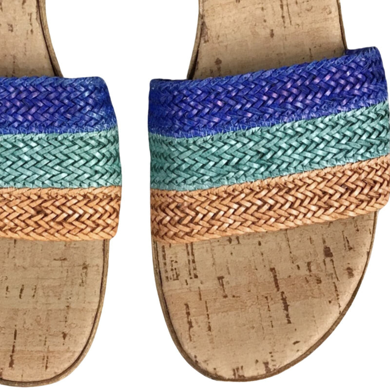 ANNA CHELINI Cork Sandals Open Toe Multicolor Italian Crossweave Platform 8 NEW