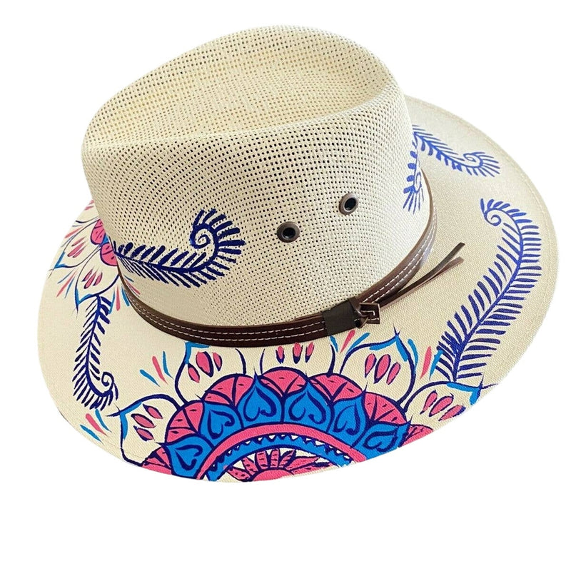 MEXICAN Artisanal Hat HandPainted Fedora Mandala Sombrero Panama Bohemian Medium