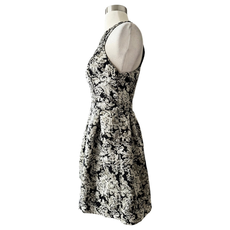 Abercrombie & Fitch Dress Black Jacquard Cream Floral Silver Thread Cotton Small