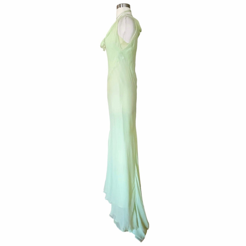 KRIZIA Chiffon Silk Draping Gown Slip Lining Train Cowl Neck Sleeveless Italy 40