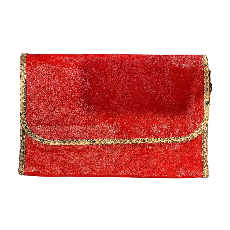 CARLOS FALCHI Fatto a Mano Red Leather Envelope Clutch Snakeskin Trim Italy EUC