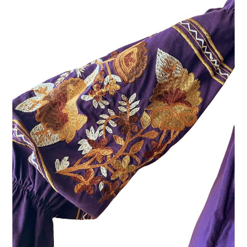 FREE PEOPLE Mini Dress Fleur du Jour Embroidered Tunic Purple Off the Shoulder