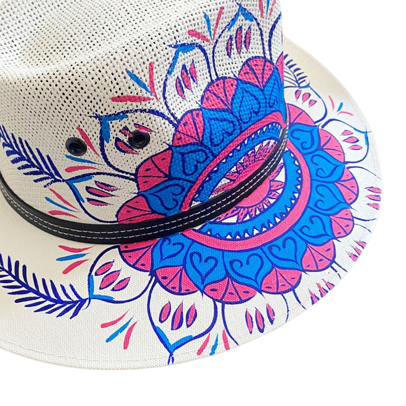 MEXICAN Artisanal Hat HandPainted Fedora Mandala Sombrero Panama Bohemian Large