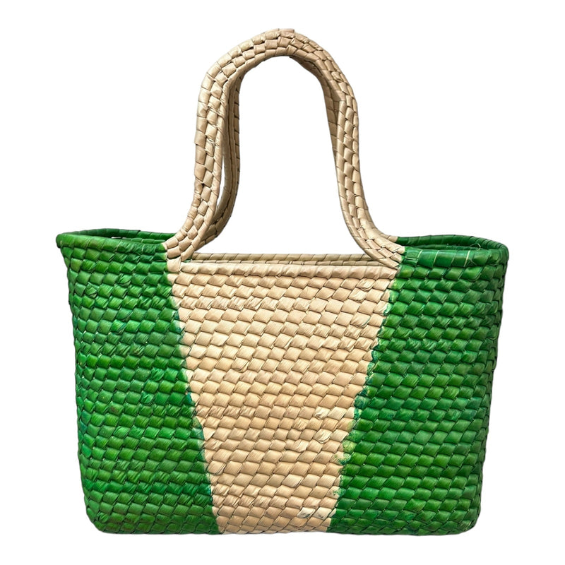 Mexican Natural Weaved Straw Tote Bag HANDMADE Zipper Green Floral Palm Small