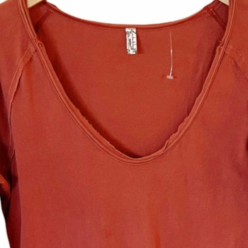 FREE PEOPLE Bodysuit Long Sleeves Burnt Orange Scoop Neck Cotton Raw Hem NWOT