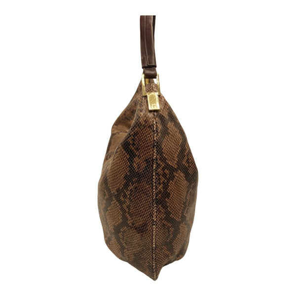 G.I.L.I. Milano Python Printed Hobo Bag Leather Shoulder Brown Zipper Strap EUC