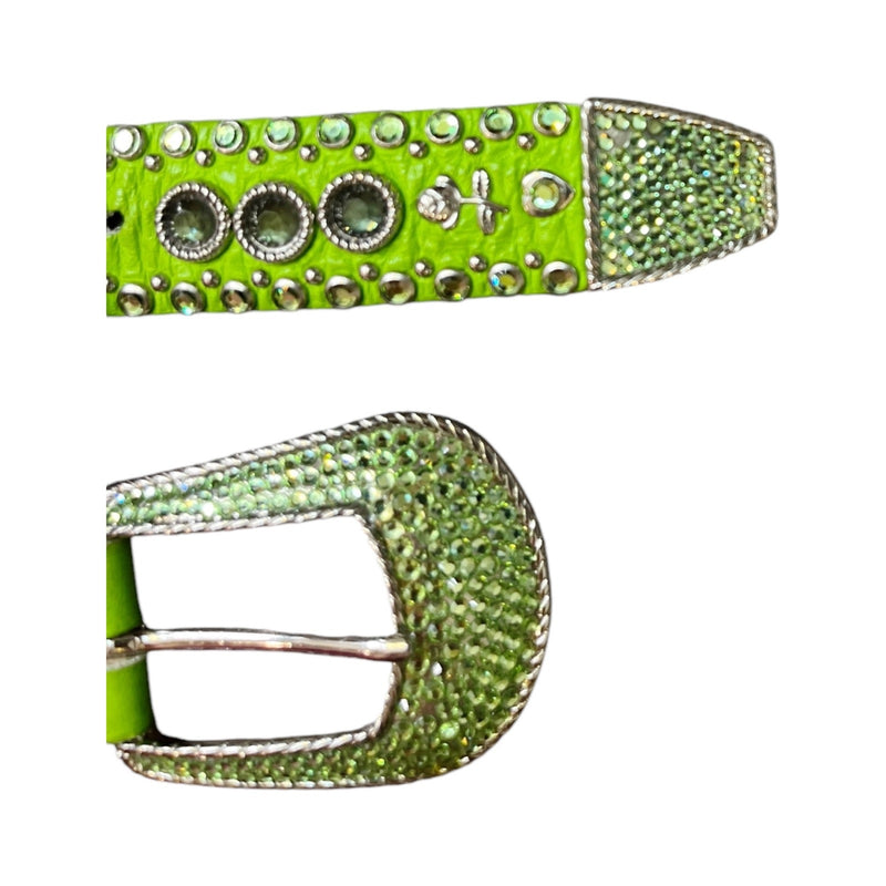 KIPPYs Green Crystal Swarovski Embellished Leather Belt Rhinestone Cowgirl 32