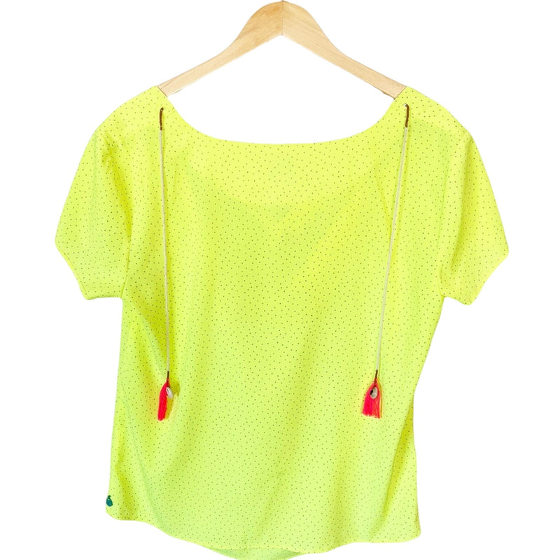 MAISON SCOTCH Short Sleeves Blouse Cowl Neck Top Neon Yellow Y2K 2 Medium EUC