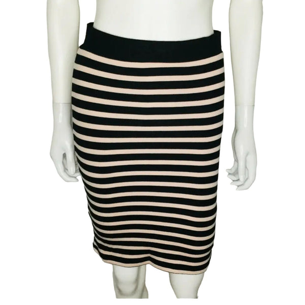 ATM Anthony Thomas Melillo Pencil Knit Striped Skirt Knee Length Cream Black M