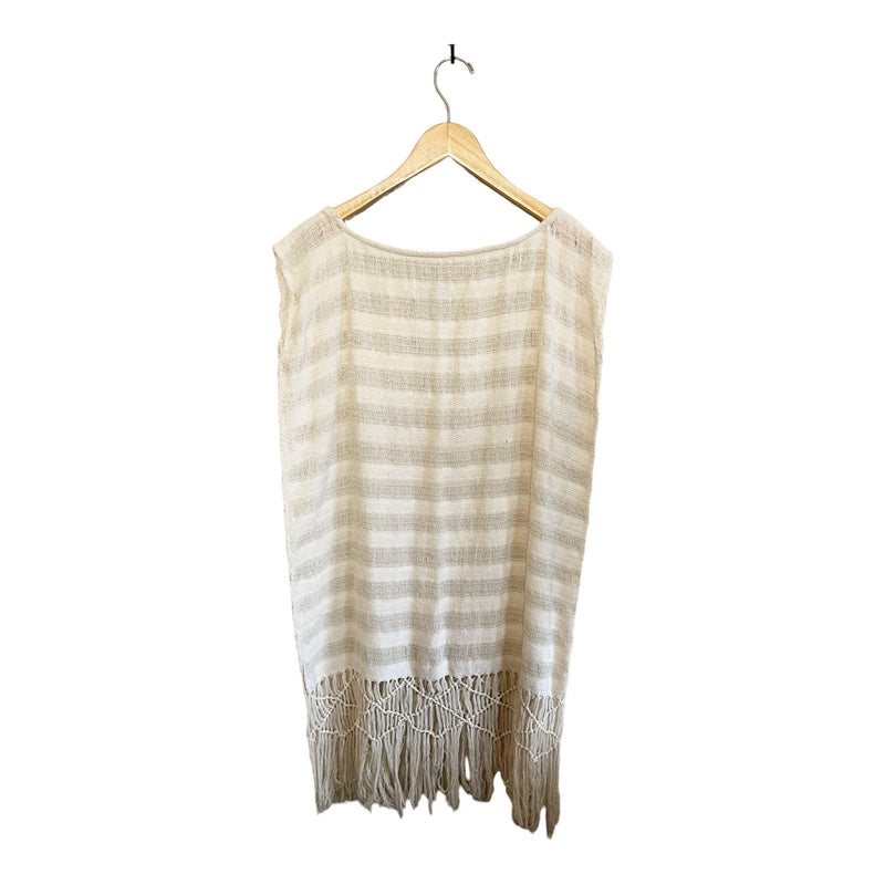 CLAUDE TULUM Natural Tunic Fringe Cotton Coverup  Scoop Neck Cream Ivory M/L