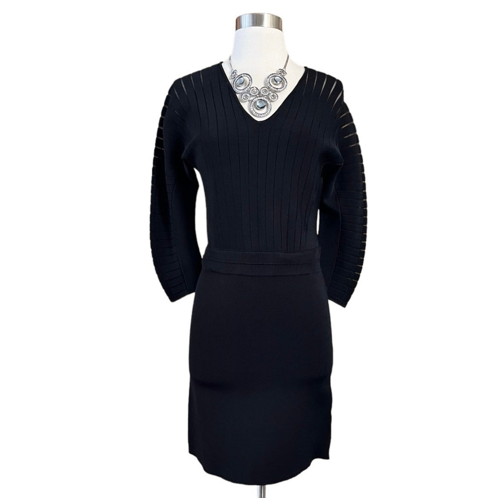 YIGAL AZROUEL Knit Dress Black V-Neck Sheath 3/4 Sleeves Designer Smal – ModaBurkin