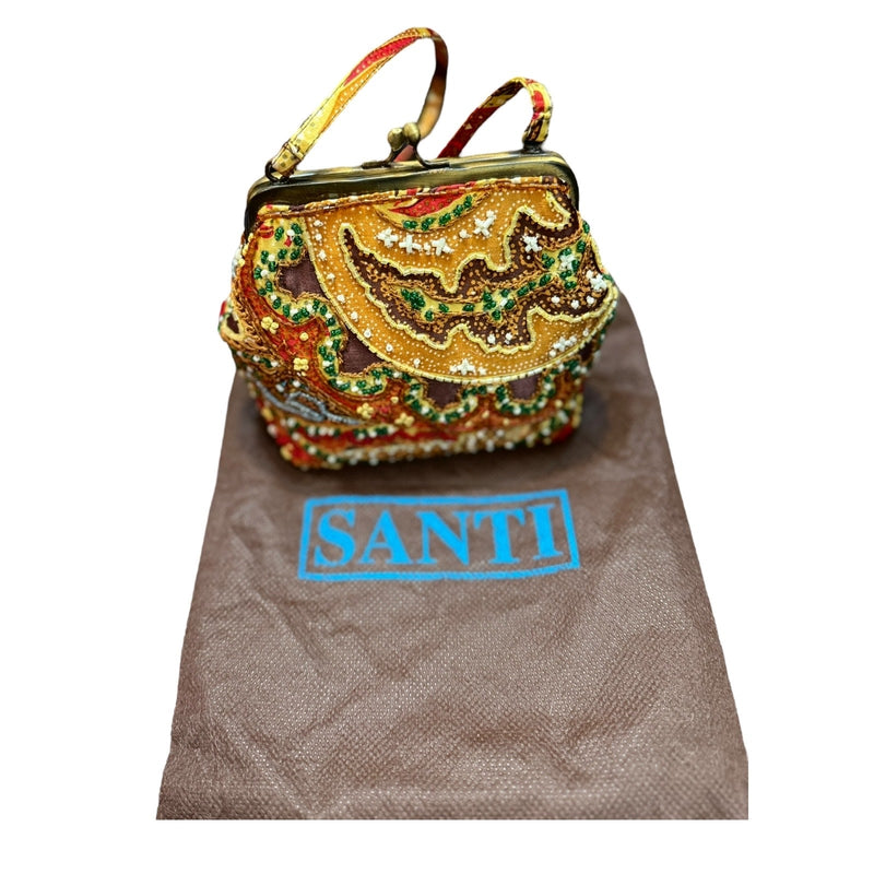 Santi Beaded Jewel Embellished Paisley Kiss Lock Mini Cocktail Party Bag Clutch