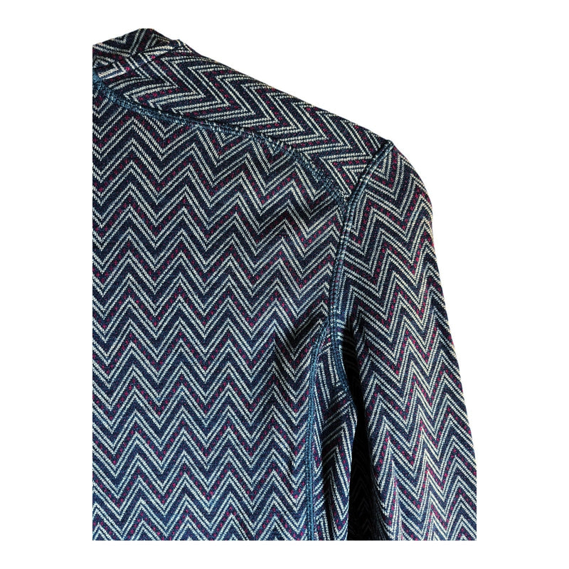 SMARTWOOL Crew Neck Wool Knit Top Chevron Blue Long Sleeve 250 Base Layer Small