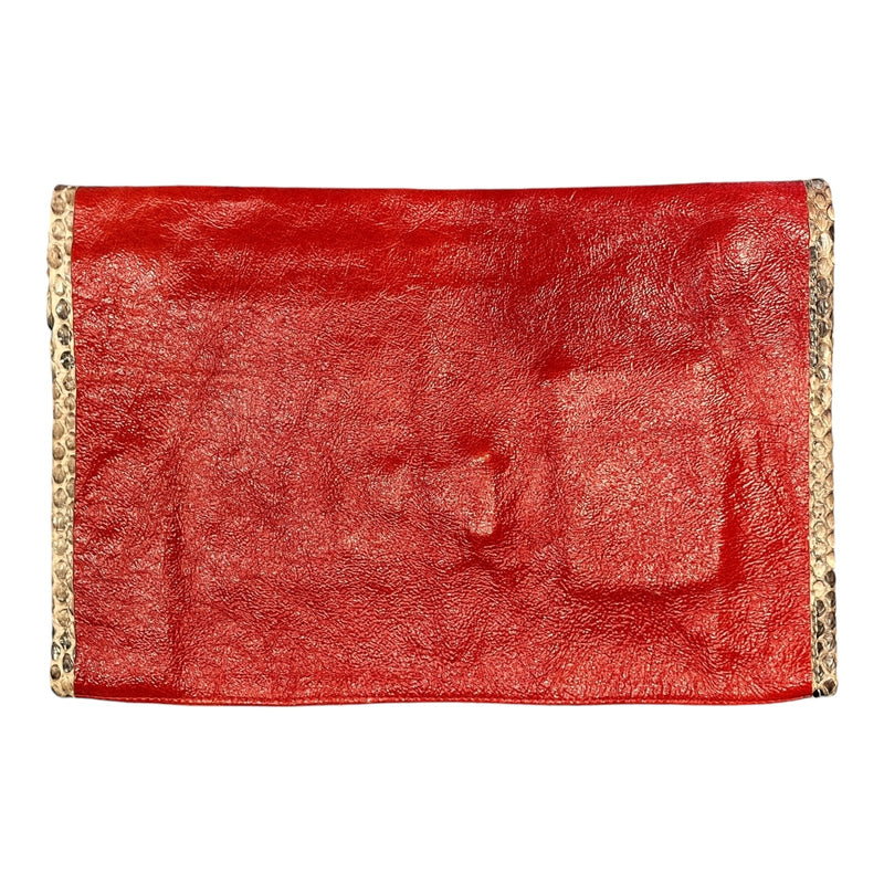 CARLOS FALCHI Fatto a Mano Red Leather Envelope Clutch Snakeskin Trim Italy EUC