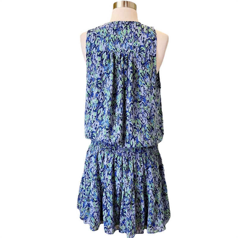 RAMY BROOK Printed Perry Dress Blue Abstract Sleeveless Elastic Waist Large EUC