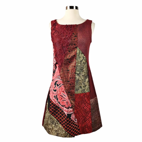 SAVE THE QUEEN Cocktail Dress Mix Media Red Gold A-Line Italian Designer XS NWT