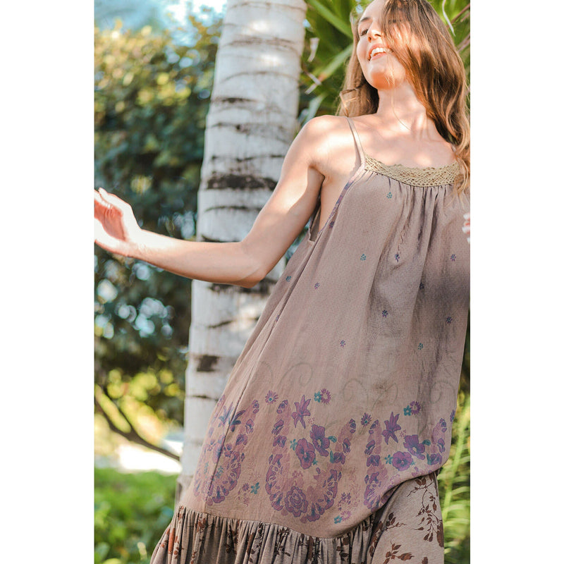 Floral Maxi Dress Mixed Media by T. ZOVICH Earth Tones Sleeveless Ecofriendly