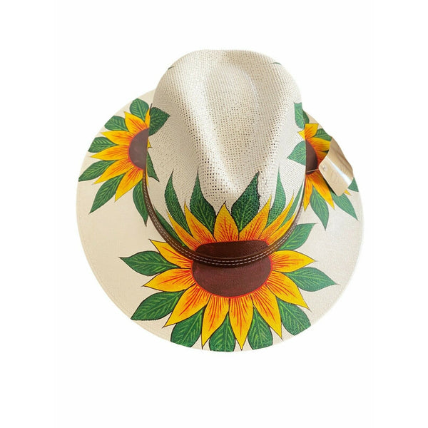 MEXICAN HAT Artisanal Handpainted Fedora Floral Sunflower Sombrero Panama Medium