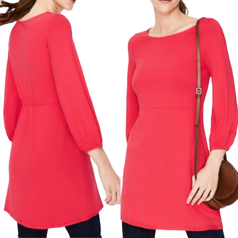 BODEN Lucie Mini Dress Red Jersey Tunic 3/4 Balloon Sleeves Soft Lightweight 4P