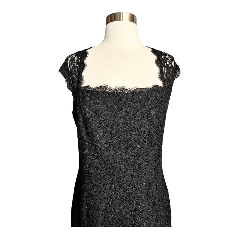 ADRIANNA PAPELL Black Sheath Lace Dress Scalloped Neck Zipper Sleeveless 10 EUC