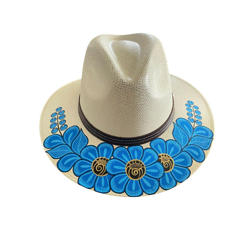 HAT MEXICAN Artisanal Hand Painted Fedora Floral Sombrero Panama Bohemian Medium