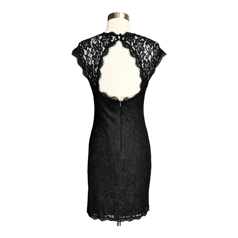 ADRIANNA PAPELL Black Sheath Lace Dress Scalloped Neck Zipper Sleeveless 10 EUC