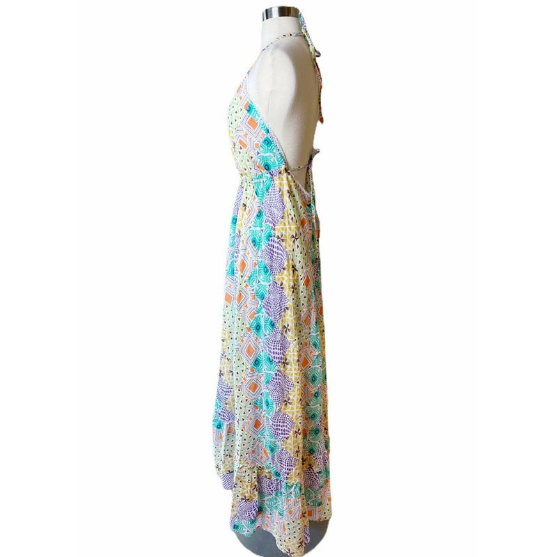 OTTOD'AME Maxi Dress Halter Patchwork Multicolor Cotton Italy Sleeveless 6 NWT