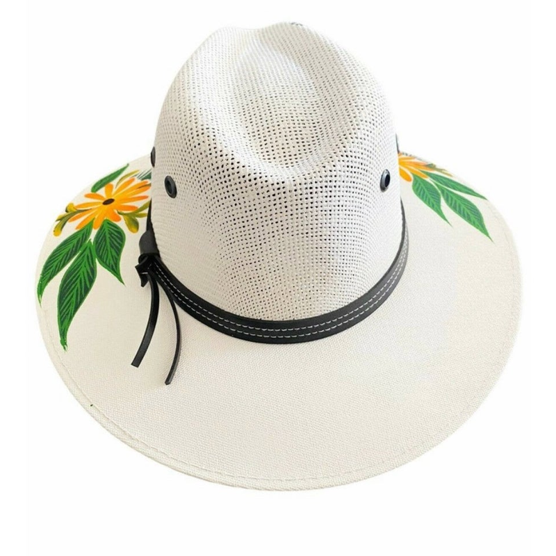 MEXICAN HAT Artisanal Hand Painted Fedora Floral Sombrero Panama Bohemian Medium