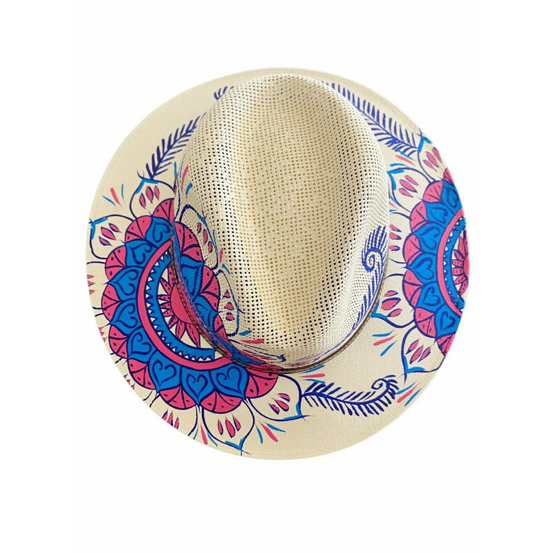 MEXICAN Artisanal Hat HandPainted Fedora Mandala Sombrero Panama Bohemian Medium