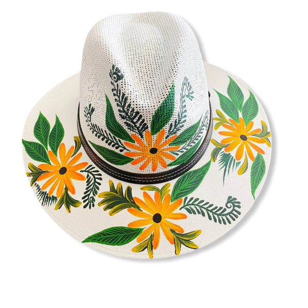 MEXICAN Artisanal Hat Hand Painted Fedora Floral Sombrero Panama Bohemian Large