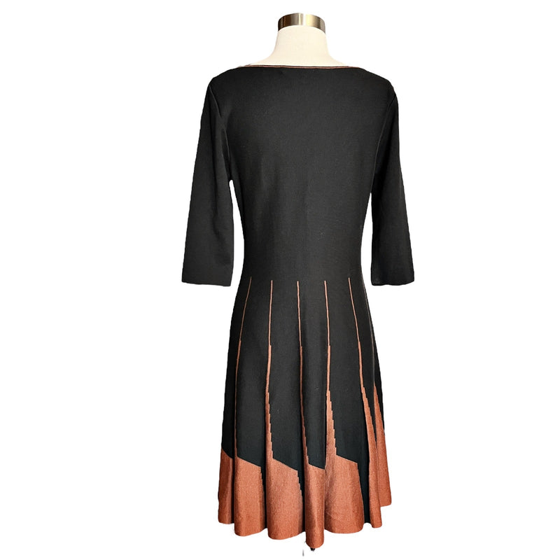 PERUVIAN CONNECTION Parc Royal Dress Pima Cotton Black/Copper A-Line Knit Small