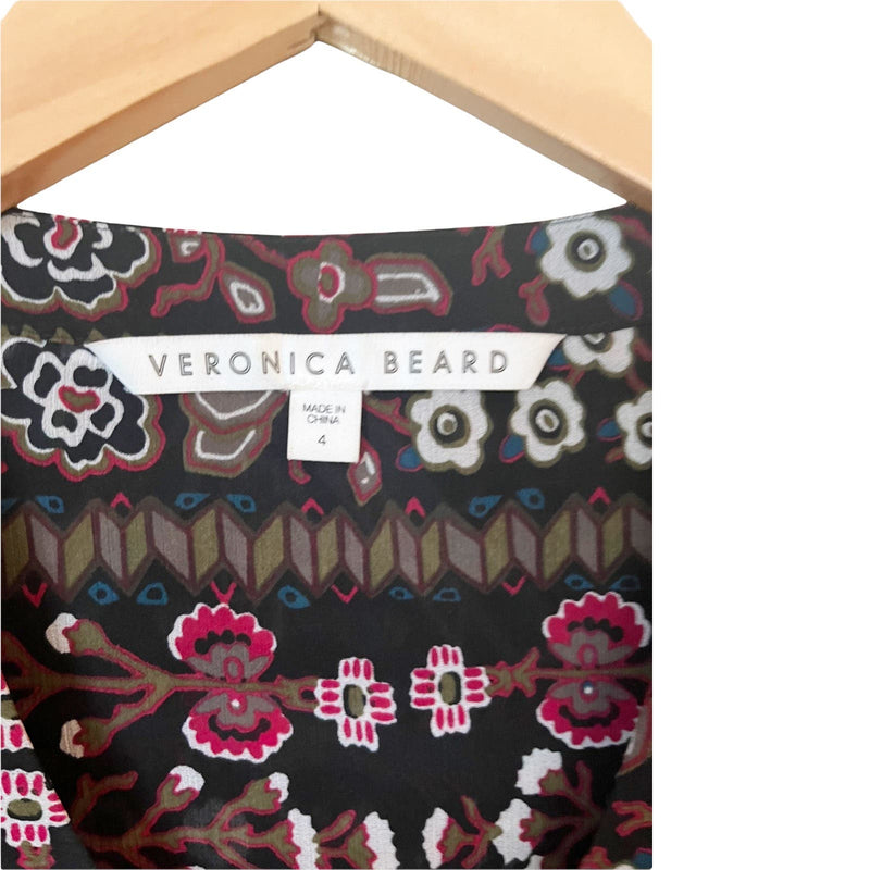 VERONICA BEARD Lowell Blouse Floral Paisley Black Brown Sheer Top Long Sleeves 4