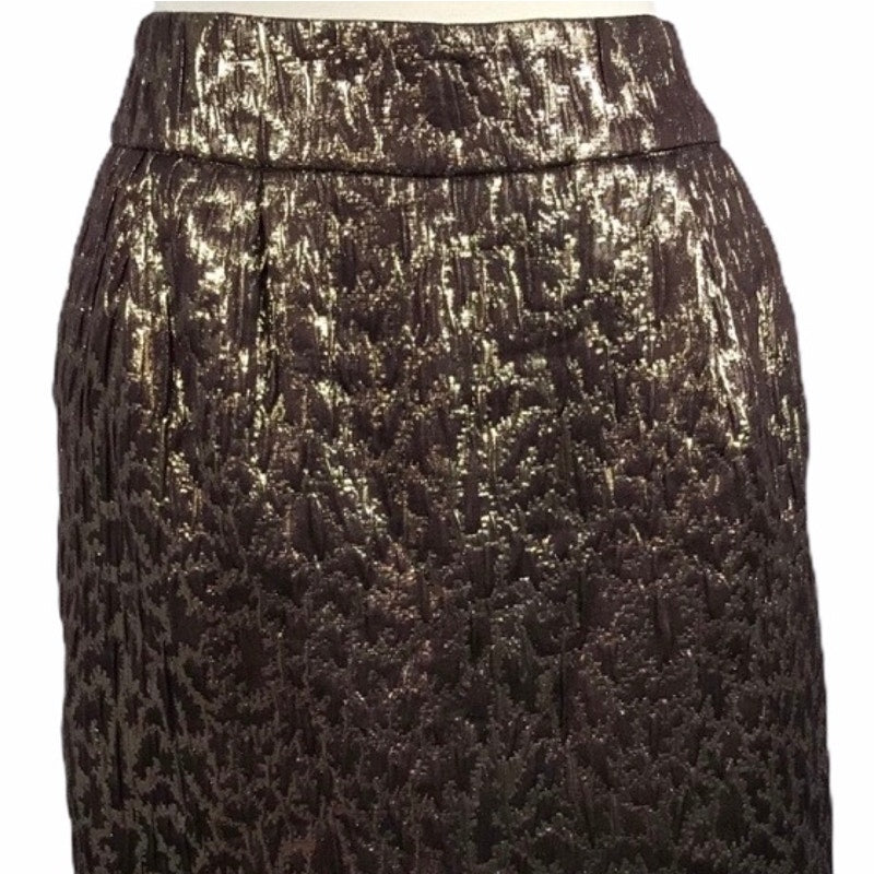 REBECCA MOSES Gold Skirt Textured Leopard Print A-Line Short Party 10 EUC