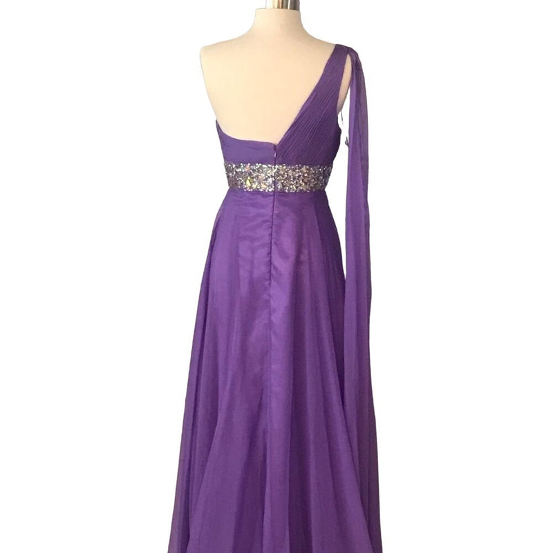 TEMPTATION Purple Lilac Gown Chiffon One Shoulder Embellished Rhinestone Dress 2