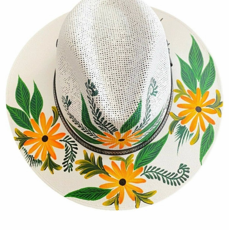 MEXICAN HAT Artisanal Hand Painted Fedora Floral Sombrero Panama Bohemian Medium