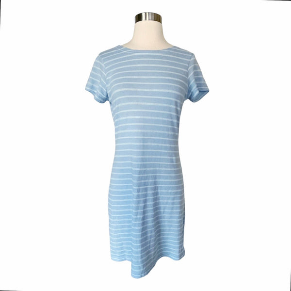 SAIL TO SABLE Sheath Dress Cotton Blue Stripes Crew Neck Short Sleeves Small EUC