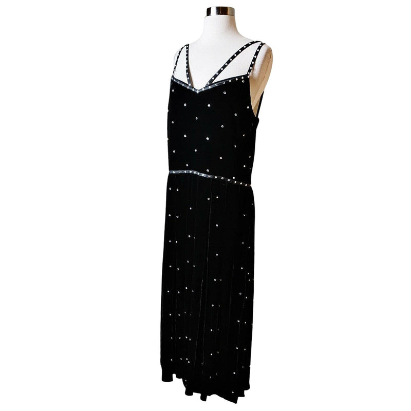 WORTH Collection Judy Dress Black Velvet Embellished Rhinestone Sleeveless 12