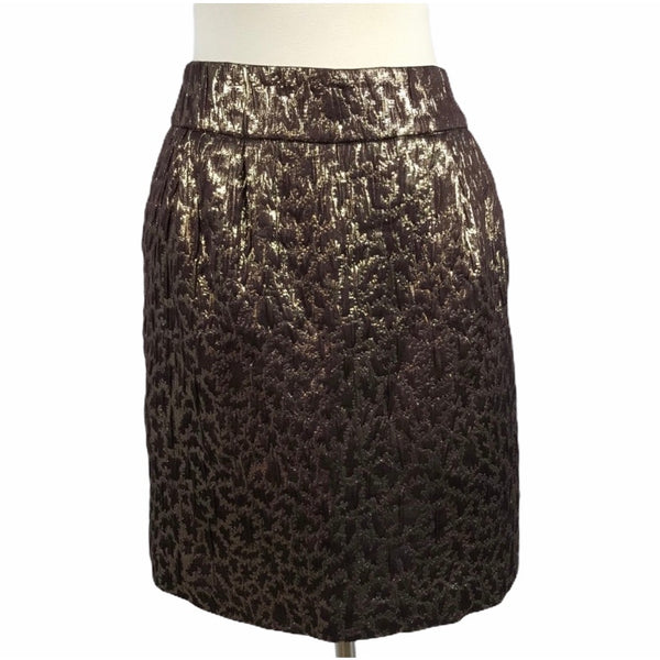 REBECCA MOSES Gold Skirt Textured Leopard Print A-Line Short Party 10 EUC