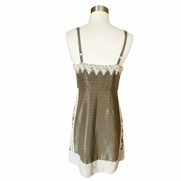 ANTHROPOLOGIE Gold Bronze Dress Metallic Lace Detail Sheath Sleeveless 6 EUC
