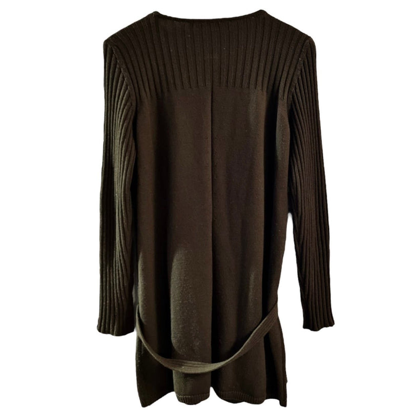 MARINA RINALDI  Sweater Crew Neck BeltedPullover Brown Italy Wool Medium EUC