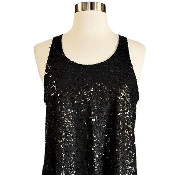 Cocktail Black Sequins Dress Swing Sleeveless Racerback by UNIX LBD Small NWT