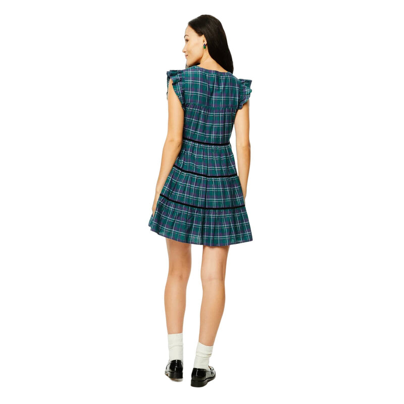 ROLLER RABBIT Inverness Plaid Pippa Mini Dress Blue Green Short Sleeves XXS EUC