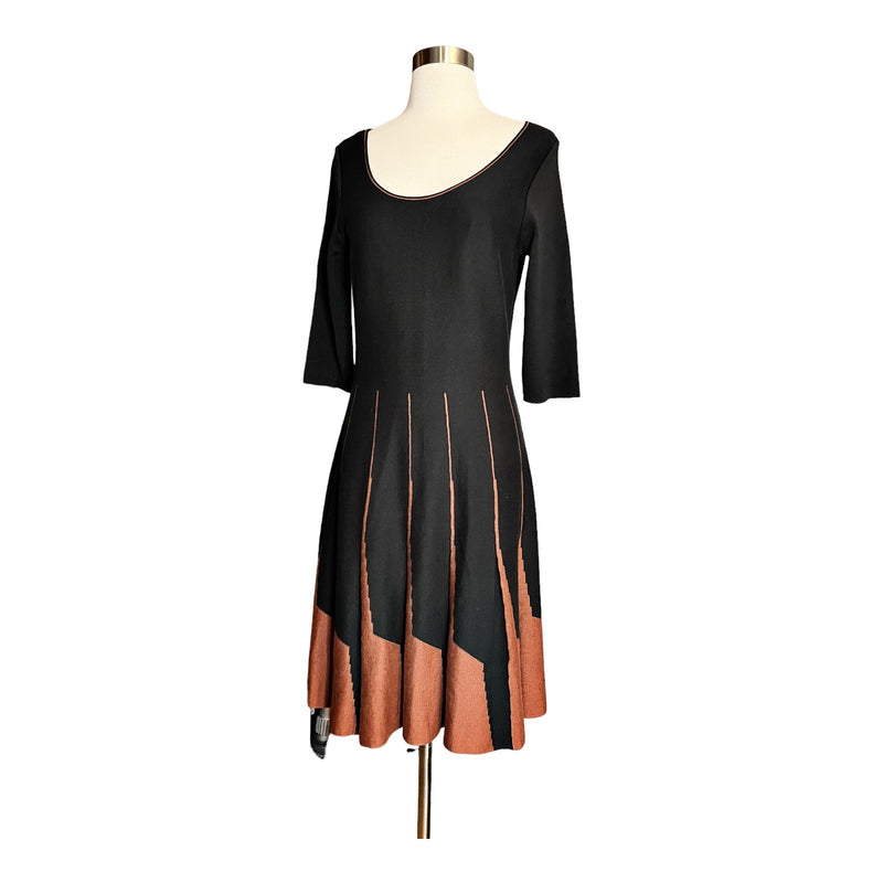 PERUVIAN CONNECTION Parc Royal Dress Pima Cotton Black/Copper A-Line Knit Small