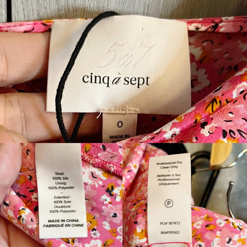 CINQ a SEPT Astrid Floral Dress Ditsy Satin Ruched Asymmetric Mini Pink 0