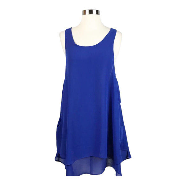 MILLAU Chiffon Blue Shift Swing Dress Sheer Layers Scoop Neck Sleeveless Medium