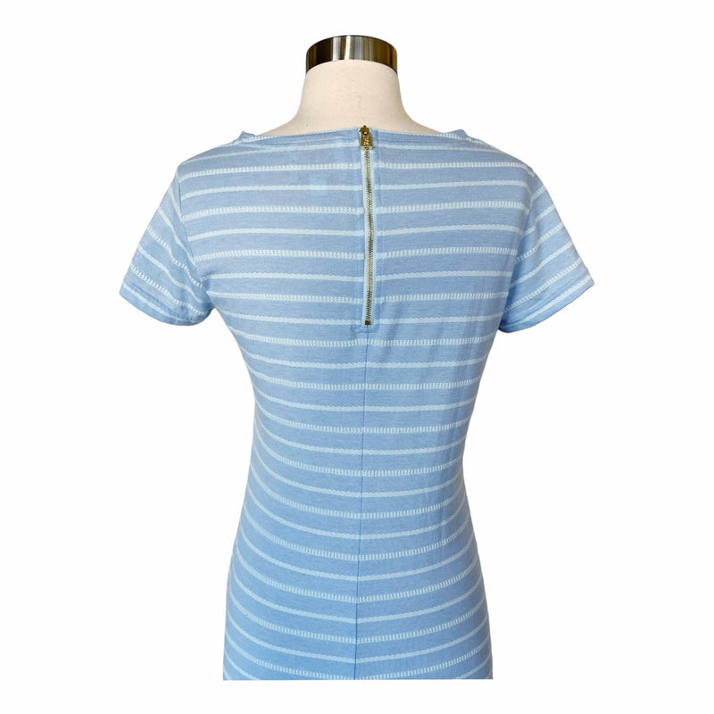 SAIL TO SABLE Sheath Dress Cotton Blue Stripes Crew Neck Short Sleeves Small EUC