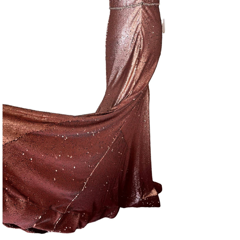 COLORS Mermaid Sequin Gown Metallic Bronze Sleeveless Evening Rhinestone 10 NWT