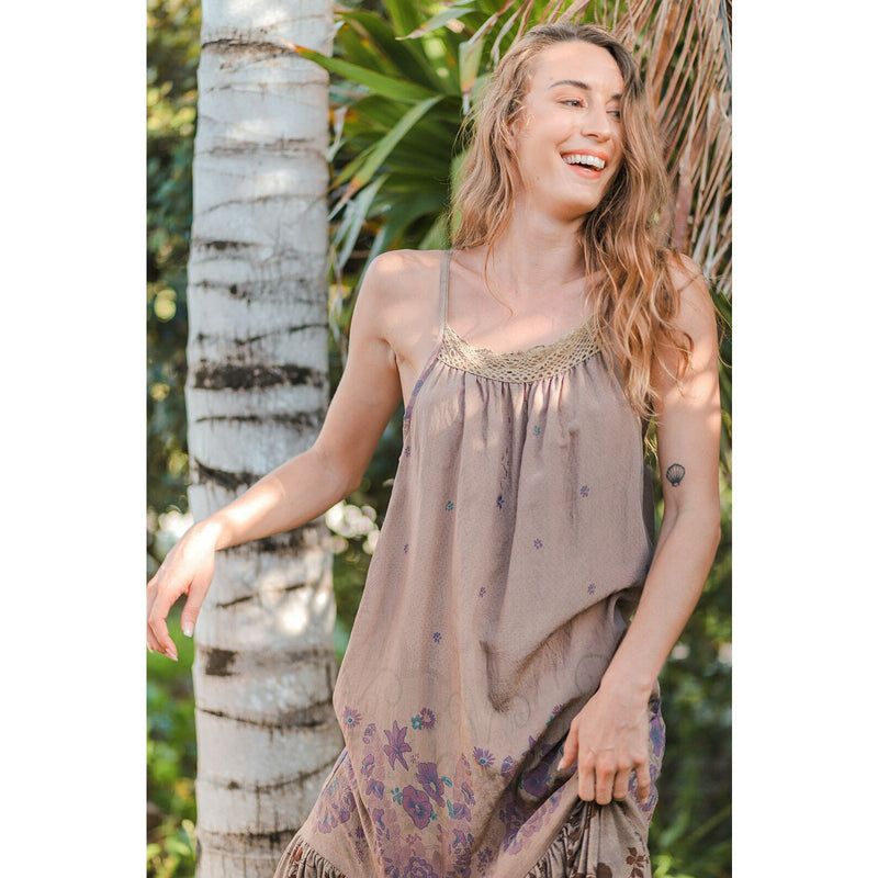 Floral Maxi Dress Mixed Media by T. ZOVICH Earth Tones Sleeveless Ecofriendly