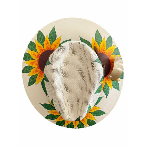 MEXICAN Artisanal Hat Handpainted Fedora Floral Sunflower Sombrero Panama Boho M