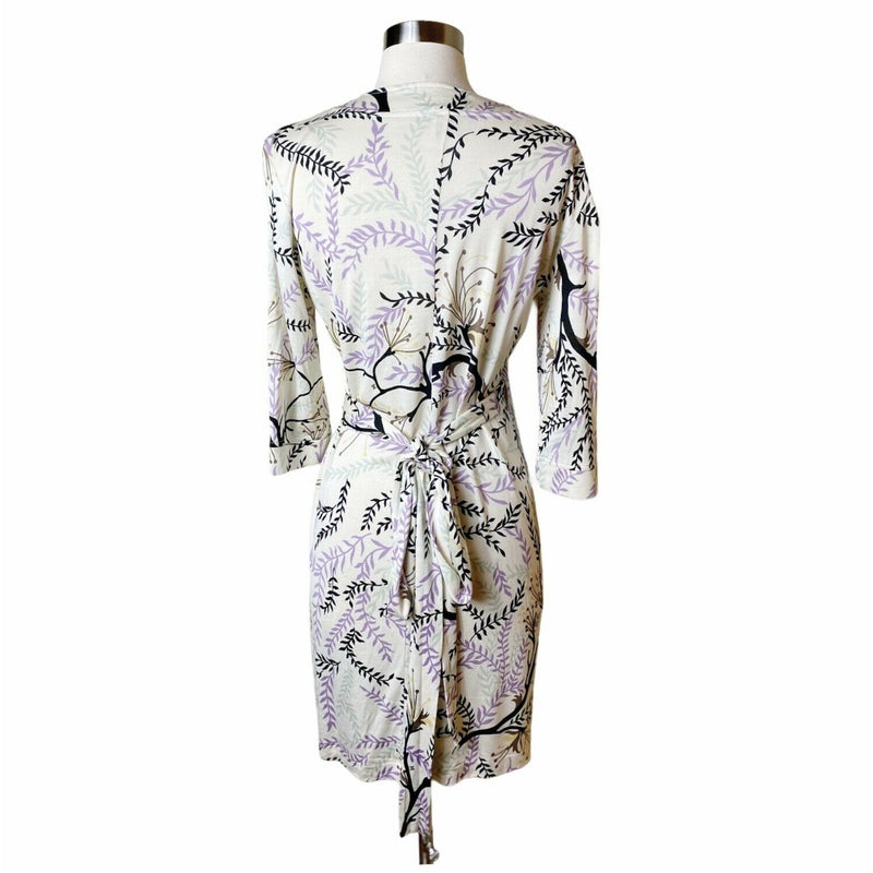 MISSONI Wrap Silk Dress Purple Brown White Foilage V-Neck EU 44 / Medium / 6-8